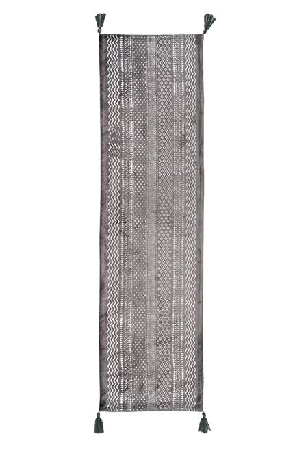 Ode & Cloe_Grey 100% Cotton Foil Print, Tribal Runner And Mat Set_at_Aza_Fashions