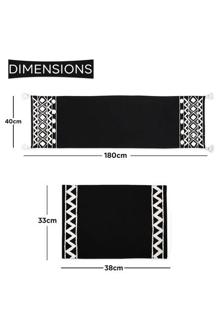 Shop_Ode & Cloe_Black 100% Cotton Dori, Embroidered Runner And Mat Set_Online_at_Aza_Fashions