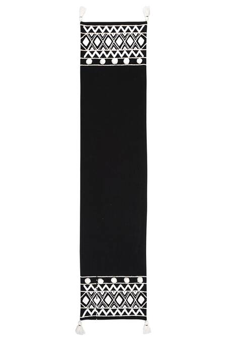 Ode & Cloe_Black 100% Cotton Dori, Embroidered Runner And Mat Set_at_Aza_Fashions