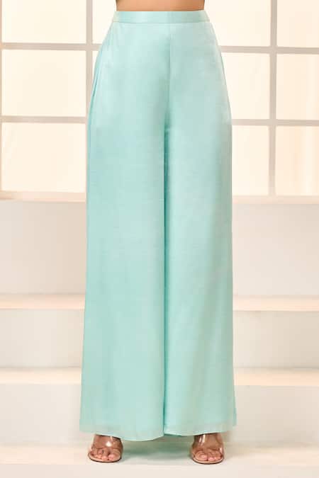 Buy_Masumi Mewawalla X AZA_Green Net, Gingham Sequins, Ruffles One Shoulder Draped Kurta And Pant Set 