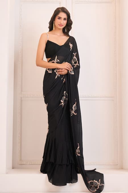 Buy Masumi Mewawalla X AZA Black Net, Crepe, Silk, Satin Beads, Embroidered Pre-stitched Saree With Blouse Online at Aza Fashions Buy_Masumi Mewawalla X AZA_Black Net, Crepe, Silk, Satin Beads, Embroidered Pre-stitched Saree With Blouse _Online_at_Aza_Fashions