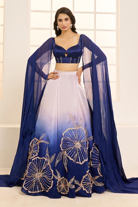 Velvet Embroidered Lehenga Set by Kaaisha by Shalini at Aza Fashions | Blue  velvet skirt, Fashion, Aza fashion