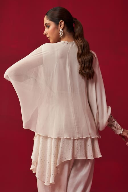 Shop Adaara Couture Ivory Georgette Beads, Sequins Pixelated Cuff Embroidered Shirt And Dhoti Pant Set at Aza Fashions Shop_Adaara Couture_Ivory Georgette Beads, Sequins Pixelated Cuff Embroidered Shirt And Dhoti Pant Set _at_Aza_Fashions