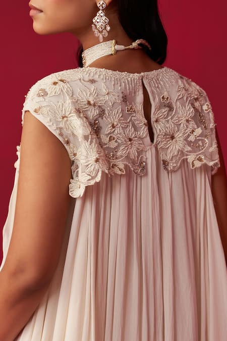 Buy Adaara Couture Ivory Georgette Cut Work, Pixelated Floral Embroidered Top And Dhoti Pant Set Online at Aza Fashions Buy_Adaara Couture_Ivory Georgette Cut Work, Pixelated Floral Embroidered Top And Dhoti Pant Set _Online_at_Aza_Fashions