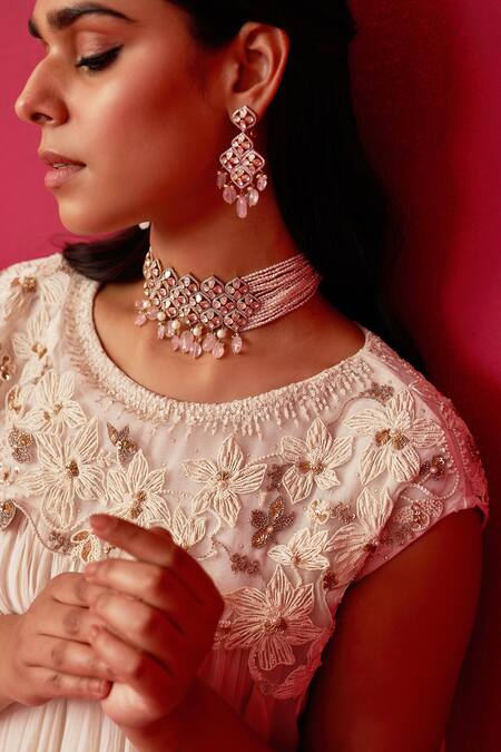 Adaara Couture Ivory Georgette Cut Work, Pixelated Floral Embroidered Top And Dhoti Pant Set at Aza Fashions Adaara Couture_Ivory Georgette Cut Work, Pixelated Floral Embroidered Top And Dhoti Pant Set _at_Aza_Fashions