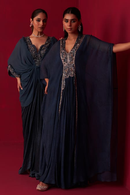Buy Adaara Couture Blue Georgette Embroidery, Sequins Textured Yoke Kaftan Online at Aza Fashions Buy_Adaara Couture_Blue Georgette Embroidery, Sequins Textured Yoke Kaftan _Online_at_Aza_Fashions