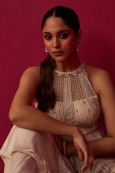 Shop Adaara Couture Ivory Chanderi, Satin, Organza Cut Mandala Embroidered Peplum Top And Sharara Set Shop_Adaara Couture_Ivory Chanderi, Satin, Organza Cut Mandala Embroidered Peplum Top And Sharara Set