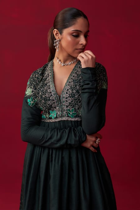 Buy Adaara Couture Green Silk Cut Work, Sequins, Natures Bounty Embroidered Anarkali And Sharara Set Online at Aza Fashions Buy_Adaara Couture_Green Silk Cut Work, Sequins, Natures Bounty Embroidered Anarkali And Sharara Set _Online_at_Aza_Fashions