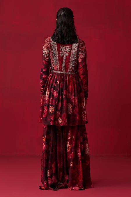 Shop Adaara Couture Pink Silk Embroidery, Sequins, Natures Bounty Printed Anarkali And Sharara Set at Aza Fashions Shop_Adaara Couture_Pink Silk Embroidery, Sequins, Natures Bounty Printed Anarkali And Sharara Set _at_Aza_Fashions