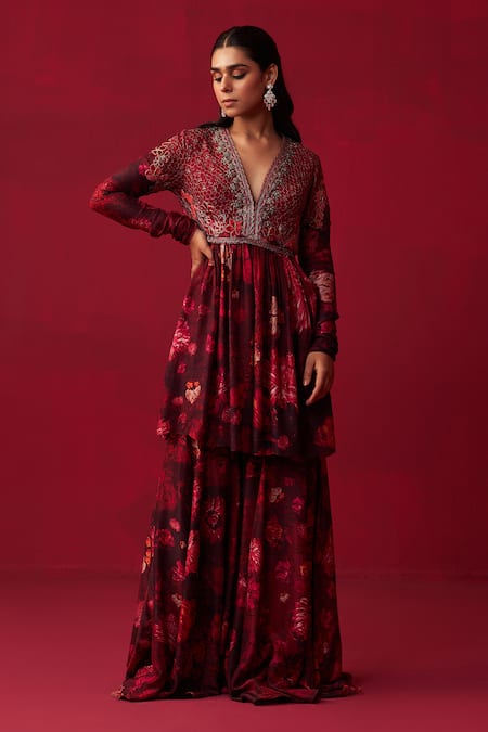 Adaara Couture Pink Silk Embroidery, Sequins, Natures Bounty Printed Anarkali And Sharara Set Online at Aza Fashions Adaara Couture_Pink Silk Embroidery, Sequins, Natures Bounty Printed Anarkali And Sharara Set _Online_at_Aza_Fashions