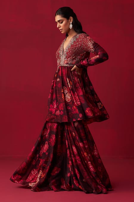 Buy Adaara Couture Pink Silk Embroidery, Sequins, Natures Bounty Printed Anarkali And Sharara Set Online at Aza Fashions Buy_Adaara Couture_Pink Silk Embroidery, Sequins, Natures Bounty Printed Anarkali And Sharara Set _Online_at_Aza_Fashions