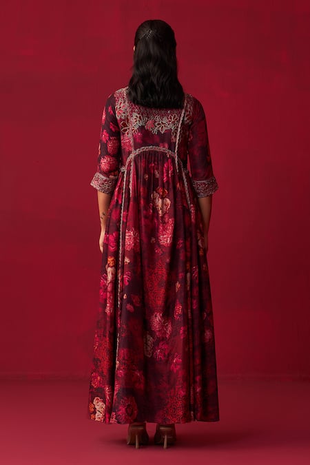 Shop Adaara Couture Pink Silk Beads, Sequins Keyhole Neck Natures Bounty Printed Kurta And Pant Set at Aza Fashions Shop_Adaara Couture_Pink Silk Beads, Sequins Keyhole Neck Natures Bounty Printed Kurta And Pant Set _at_Aza_Fashions