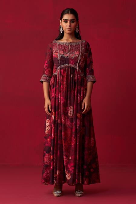 Adaara Couture Pink Silk Beads, Sequins Keyhole Neck Natures Bounty Printed Kurta And Pant Set Online at Aza Fashions Adaara Couture_Pink Silk Beads, Sequins Keyhole Neck Natures Bounty Printed Kurta And Pant Set _Online_at_Aza_Fashions