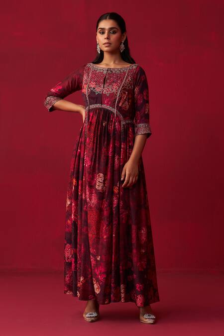 Buy Adaara Couture Pink Silk Beads, Sequins Keyhole Neck Natures Bounty Printed Kurta And Pant Set Online at Aza Fashions Buy_Adaara Couture_Pink Silk Beads, Sequins Keyhole Neck Natures Bounty Printed Kurta And Pant Set _Online_at_Aza_Fashions