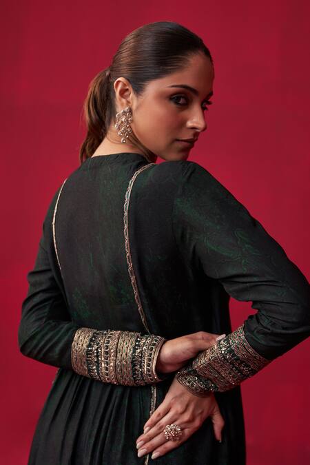 Buy Adaara Couture Green Silk Cut Work, Sequins Keyhole Glitch Yoke Embroidered Kurta And Pant Set Online at Aza Fashions Buy_Adaara Couture_Green Silk Cut Work, Sequins Keyhole Glitch Yoke Embroidered Kurta And Pant Set _Online_at_Aza_Fashions