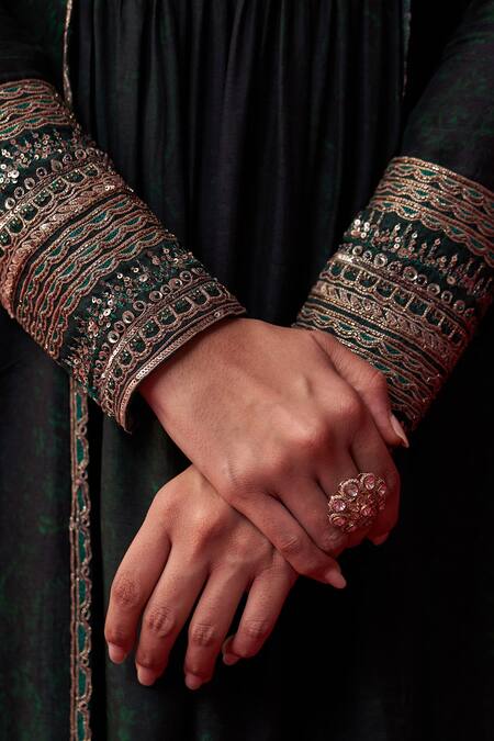 Shop Adaara Couture Green Silk Cut Work, Sequins Keyhole Glitch Yoke Embroidered Kurta And Pant Set Online at Aza Fashions Shop_Adaara Couture_Green Silk Cut Work, Sequins Keyhole Glitch Yoke Embroidered Kurta And Pant Set _Online_at_Aza_Fashions