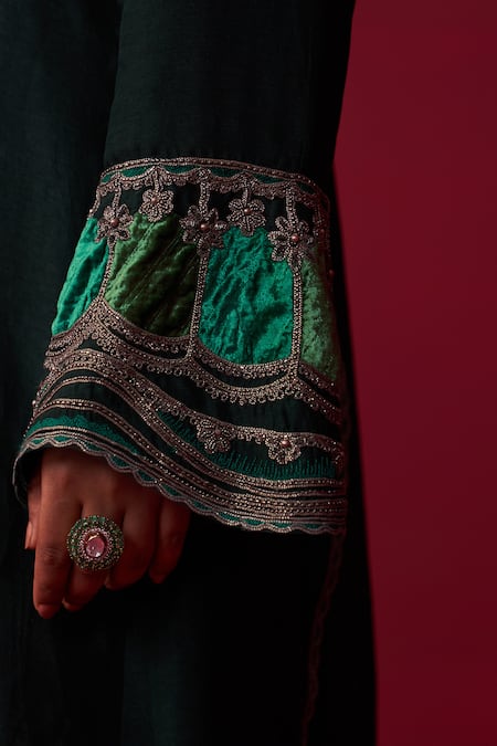 Buy Adaara Couture Green Silk Applique, Beads, Cut Work Faerie Front Gathered Kurta And Palazzo Set Online at Aza Fashions Buy_Adaara Couture_Green Silk Applique, Beads, Cut Work Faerie Front Gathered Kurta And Palazzo Set _Online_at_Aza_Fashions