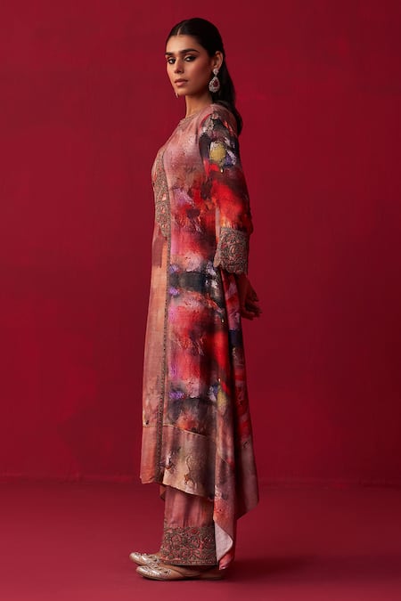 Adaara Couture_Pink Cotton, Silk, Organza Embroidery, Floral Bliss Printed Kurta Palazzo Set _Online_at_Aza_Fashions