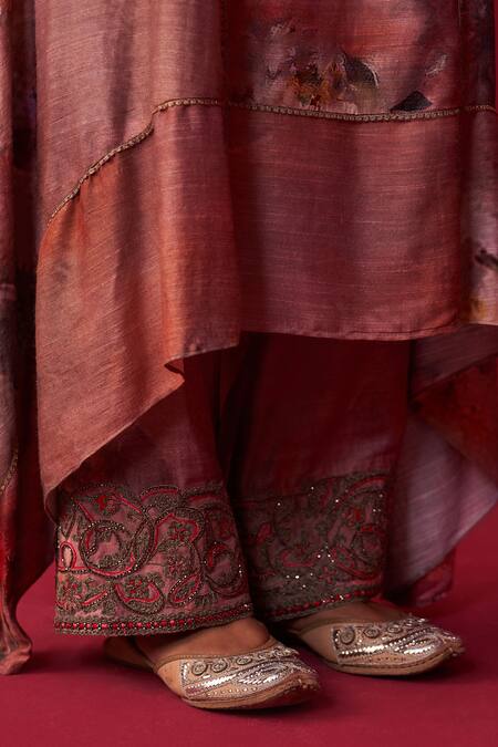 Adaara Couture_Pink Cotton, Silk, Organza Embroidery, Floral Bliss Printed Kurta Palazzo Set _at_Aza_Fashions