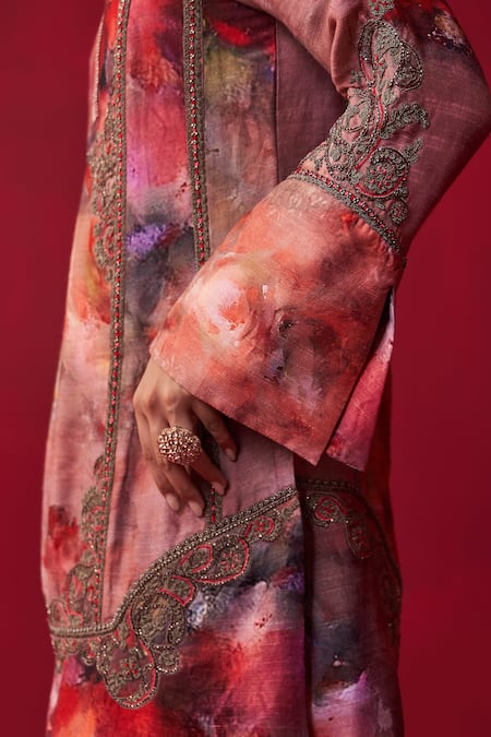 Shop Adaara Couture Pink Cotton, Silk Embroidery, Zari Floral Bliss Printed Kurta And Sharara Set Online at Aza Fashions Shop_Adaara Couture_Pink Cotton, Silk Embroidery, Zari Floral Bliss Printed Kurta And Sharara Set _Online_at_Aza_Fashions