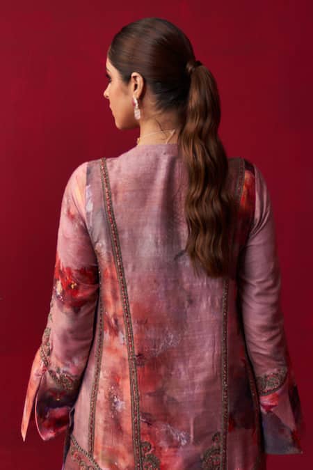 Shop Adaara Couture Pink Cotton, Silk Embroidery, Zari, Floral Bliss Printed Tunic And Dhoti Pant Set at Aza Fashions Shop_Adaara Couture_Pink Cotton, Silk Embroidery, Zari, Floral Bliss Printed Tunic And Dhoti Pant Set _at_Aza_Fashions