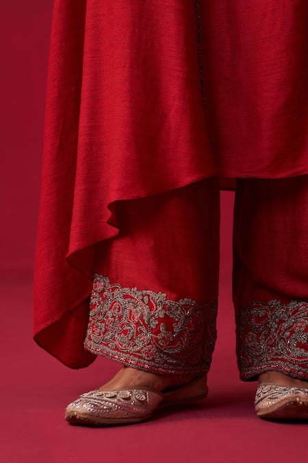 Adaara Couture Red Cotton, Silk, Organza Embroidery, Metallic Bliss Printed Kurta Palazzo Set Online at Aza Fashions Adaara Couture_Red Cotton, Silk, Organza Embroidery, Metallic Bliss Printed Kurta Palazzo Set _Online_at_Aza_Fashions