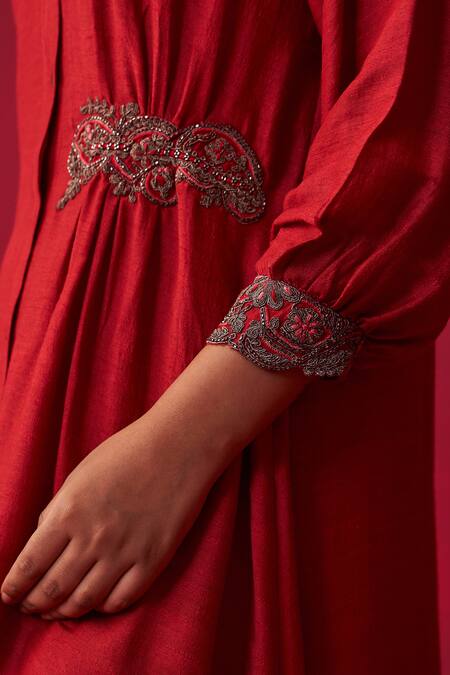 Adaara Couture Red Cotton, Silk Zari, Embroidery, Cut Metallic Bliss Tunic And Dhoti Pant Set Online at Aza Fashions Adaara Couture_Red Cotton, Silk Zari, Embroidery, Cut Metallic Bliss Tunic And Dhoti Pant Set _Online_at_Aza_Fashions