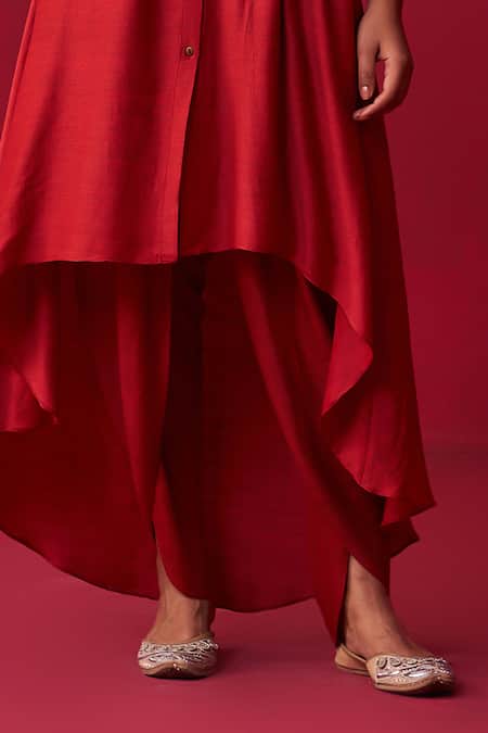 Adaara Couture Red Cotton, Silk Zari, Embroidery, Cut Metallic Bliss Tunic And Dhoti Pant Set at Aza Fashions Adaara Couture_Red Cotton, Silk Zari, Embroidery, Cut Metallic Bliss Tunic And Dhoti Pant Set _at_Aza_Fashions