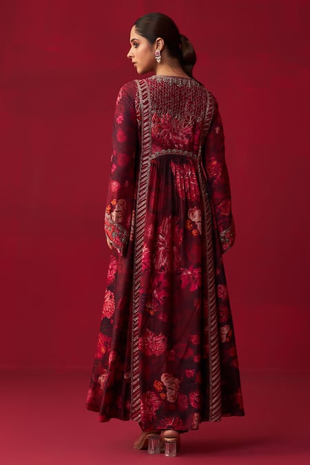 Shop Adaara Couture Pink Silk Beads, Zari, Cut Work Keyhole Nature Bounty Printed Kurta And Pant Set at Aza Fashions Shop_Adaara Couture_Pink Silk Beads, Zari, Cut Work Keyhole Nature Bounty Printed Kurta And Pant Set _at_Aza_Fashions