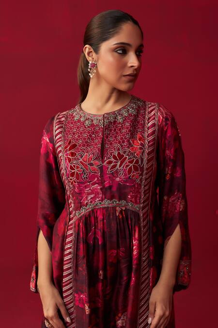 Buy Adaara Couture Pink Silk Beads, Zari, Cut Work Keyhole Nature Bounty Printed Kurta And Pant Set Online at Aza Fashions Buy_Adaara Couture_Pink Silk Beads, Zari, Cut Work Keyhole Nature Bounty Printed Kurta And Pant Set _Online_at_Aza_Fashions