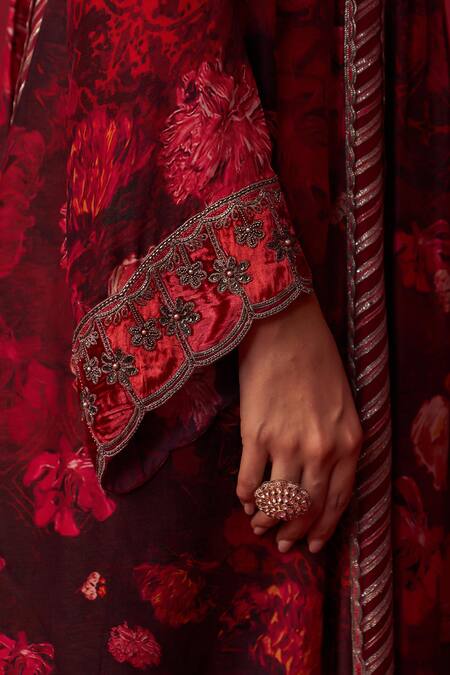 Adaara Couture Pink Silk Beads, Zari, Cut Work Keyhole Nature Bounty Printed Kurta And Pant Set at Aza Fashions Adaara Couture_Pink Silk Beads, Zari, Cut Work Keyhole Nature Bounty Printed Kurta And Pant Set _at_Aza_Fashions