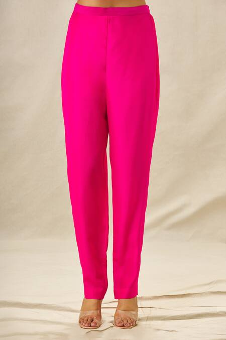 Shop_Anamika Khanna_Fuchsia Silk, Organza, Crepe Cut Work, Beads, Tie Dye Embroidered Kurta Set_Online_at_Aza_Fashions