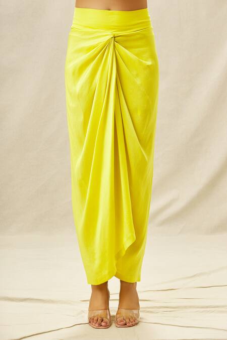 Buy_Anamika Khanna_Yellow Silk, Organza Zari, Beads Zardozi Embroidered Top And Draped Skirt Set
