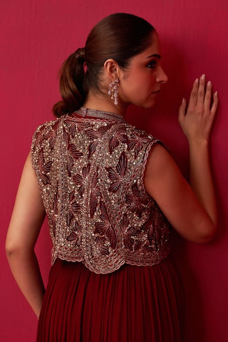 Adaara Couture Glitch Yoke Embroidered Jumpsuit With Jacket 