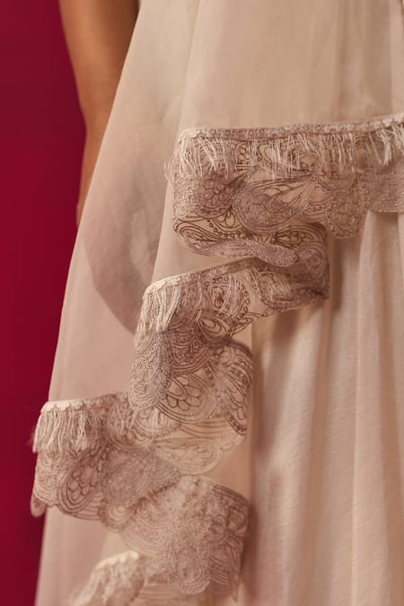 Adaara Couture Ivory Organza, Silk Embroidery Sweetheart Neck Solid Dress With Border Cape Online at Aza Fashions Adaara Couture_Ivory Organza, Silk Embroidery Sweetheart Neck Solid Dress With Border Cape _Online_at_Aza_Fashions