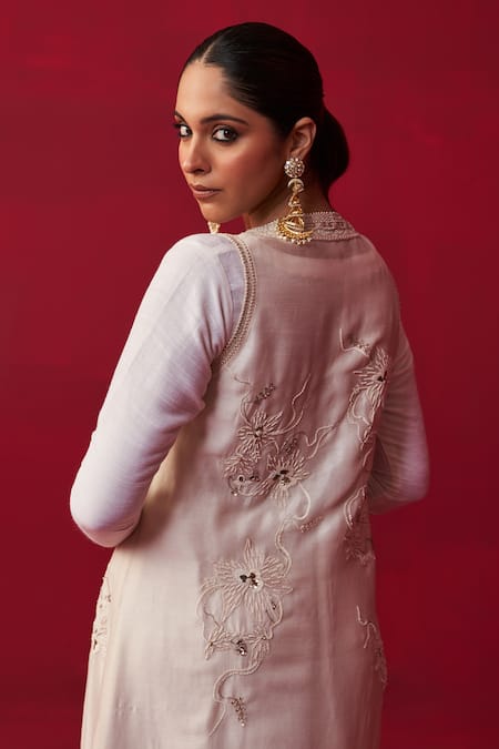 Shop Adaara Couture Ivory Chanderi, Cotton, Silk Pixelated Embroidered Jacket Dhoti Pant Set at Aza Fashions Shop_Adaara Couture_Ivory Chanderi, Cotton, Silk Pixelated Embroidered Jacket Dhoti Pant Set _at_Aza_Fashions