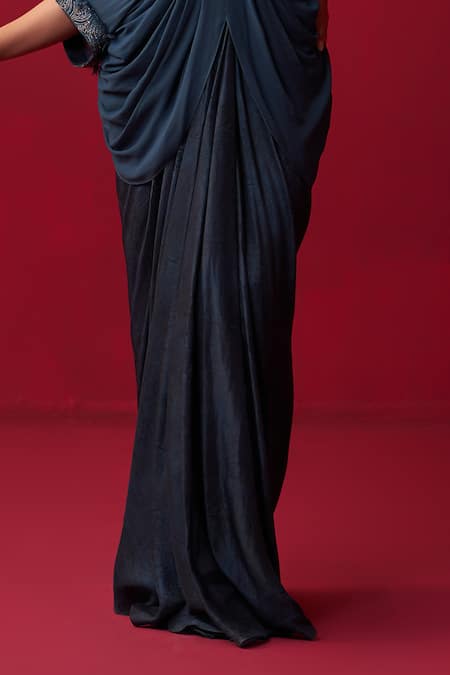 Adaara Couture Blue Georgette, Silk Crystals, Sequins, Embroidered Draped Top And Skirt Set Online at Aza Fashions Adaara Couture_Blue Georgette, Silk Crystals, Sequins, Embroidered Draped Top And Skirt Set _Online_at_Aza_Fashions