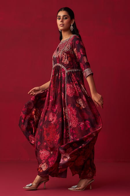 Buy Adaara Couture Pink Silk Beads, Zari, Cut Work, Nature Bounty Printed Anarkali And Sharara Set Online at Aza Fashions Buy_Adaara Couture_Pink Silk Beads, Zari, Cut Work, Nature Bounty Printed Anarkali And Sharara Set _Online_at_Aza_Fashions