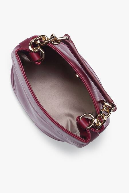 Tan & Loom_Maroon Rani Plain Leather Potli Bag_Online_at_Aza_Fashions