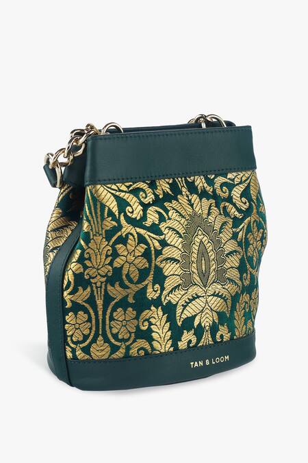 Tan & Loom_Green Flower Rani Pattern Potli Bag_Online_at_Aza_Fashions