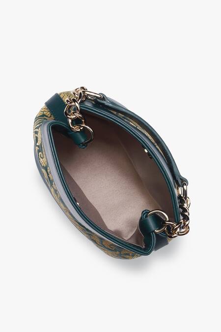 Buy_Tan & Loom_Green Flower Rani Pattern Potli Bag_Online_at_Aza_Fashions