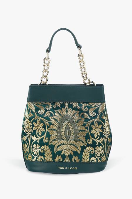 Shop_Tan & Loom_Green Flower Rani Pattern Potli Bag_Online_at_Aza_Fashions