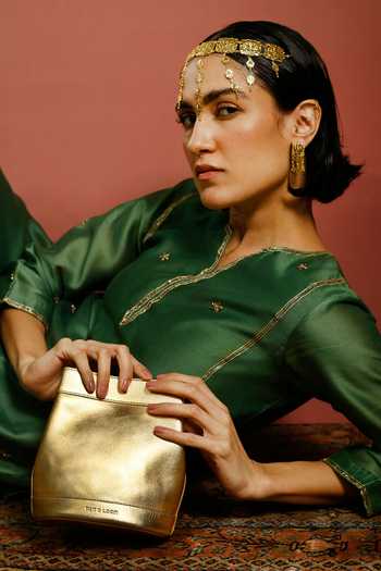 Tan & Loom_Gold Rani Metallic Leather Potli Bag _Online_at_Aza_Fashions