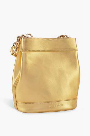 Buy_Tan & Loom_Gold Rani Metallic Leather Potli Bag _Online_at_Aza_Fashions