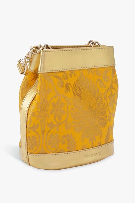 Tan & Loom_Yellow Floral Rani Floret Pattern Potli Bag _Online_at_Aza_Fashions