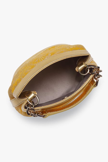 Buy_Tan & Loom_Yellow Floral Rani Floret Pattern Potli Bag _Online_at_Aza_Fashions