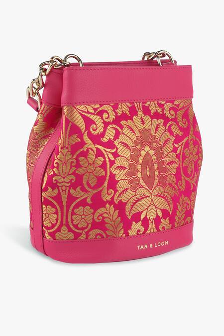 Tan & Loom Pink Floral Rani Woven Pattern Potli Bag Online at Aza Fashions Tan & Loom_Pink Floral Rani Woven Pattern Potli Bag _Online_at_Aza_Fashions