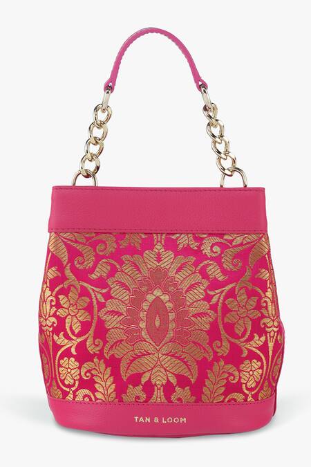 Shop Tan & Loom Pink Floral Rani Woven Pattern Potli Bag Online at Aza Fashions Shop_Tan & Loom_Pink Floral Rani Woven Pattern Potli Bag _Online_at_Aza_Fashions