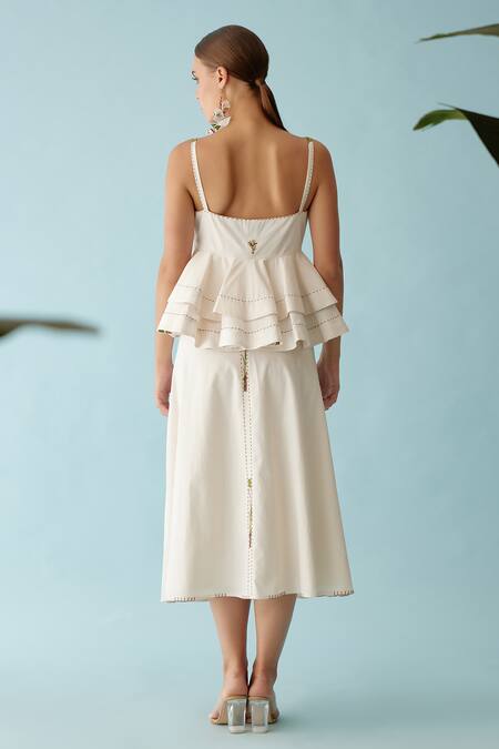 Shop_Nikasha_Cream Poplin Embroidery A-line Midi Skirt _at_Aza_Fashions