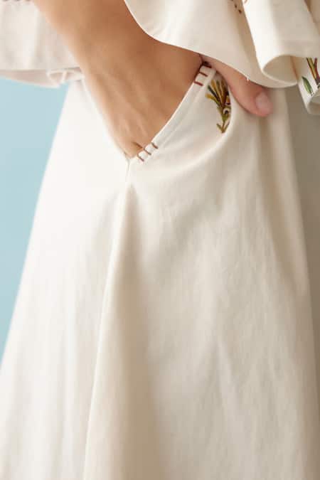 Buy_Nikasha_Cream Poplin Embroidery A-line Midi Skirt _Online_at_Aza_Fashions